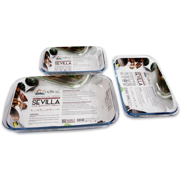 Set de 3 Fuentes de Vidrio Rectangulares Sevilla Doral – Tamaños 2.9L, 2.2L y 1.6L - Imagen 2