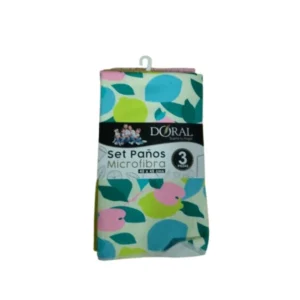 Set de Paños de Microfibra Doral 3 Piezas - Celeste/verde/rosado
