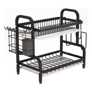 Organizador Escurridor de Loza 2 Niveles Negro Metal | Secaplatos de Cocina Moderno 42x23x41 cm