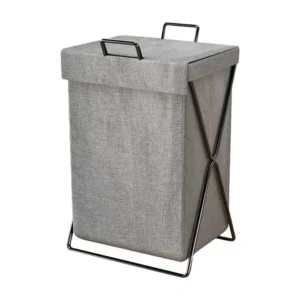 Cesta de almacenamiento de tela con soporte grueso – 35×25×58 cm con tapa - Gris