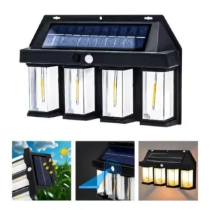 Lámpara Solar de Pared con Sensor de Movimiento 2400LM | 4 LED | Panel Solar 5.5V 3W | Alcance 8m