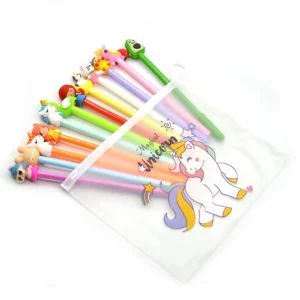Set de Lapiceros Kawaii 20 Unidades con Diseños Surtidos + Estuche Transparente de Unicornio | Tinta Azul
