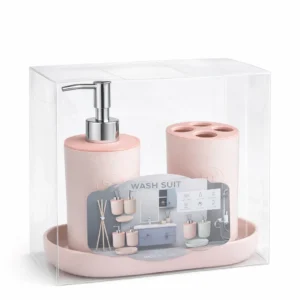 Set de Accesorios de Baño Coral 3 Piezas con Dispensador y Porta Cepillos – Wash Suit
