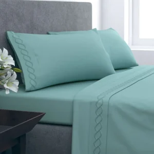 Juego de Sábanas Bordadas Golden Family 1,5 Plazas | 210 Hilos - Celeste