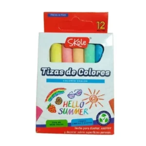 Tizas de Colores Skole 12 Piezas | Tiza Escolar para Pizarrón y Manualidades