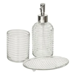 Set de Accesorios para Baño Happy Life Starting Now 3 Piezas | Dispensador, Vaso y Plato Decorativos