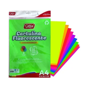 Hojas de Cartulina Flúor Skole A4 – Pack 20 Hojas en 5 Colores Fluorescentes