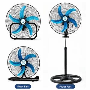 Ventilador 3 en 1 de 5 Aspas 60W | Sobremesa, Suelo y Pared | Oscilante 180° | Altura Ajustable