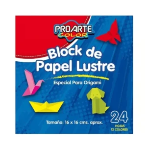 Block de Papel Lustre para Origami Proarte 16x16 cm – 24 Hojas, 12 Colores Especiales