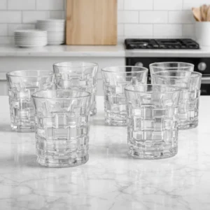 Set de 6 Vasos de Vidrio 285 ml | Vasos Cortos Texturizados para Agua y Bebidas