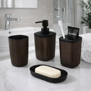 Set de Baño 4 Piezas | Dispensador, Vasos y Jabonera | Diseño Moderno - Café