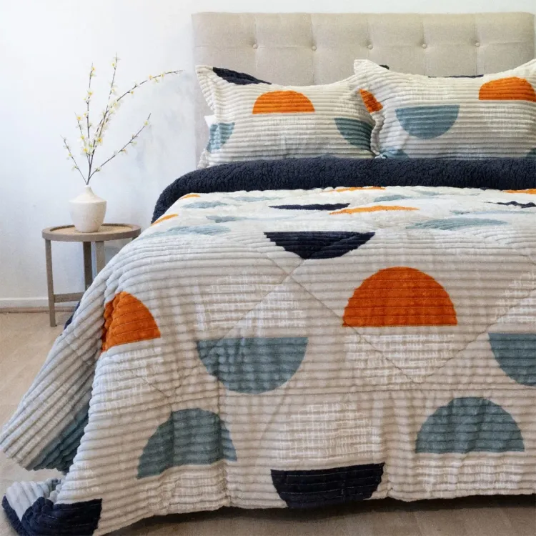 CUBRECAMA DORAL Da Vinci SHERPA 1.5 PLAZAS Gris y azul franjas